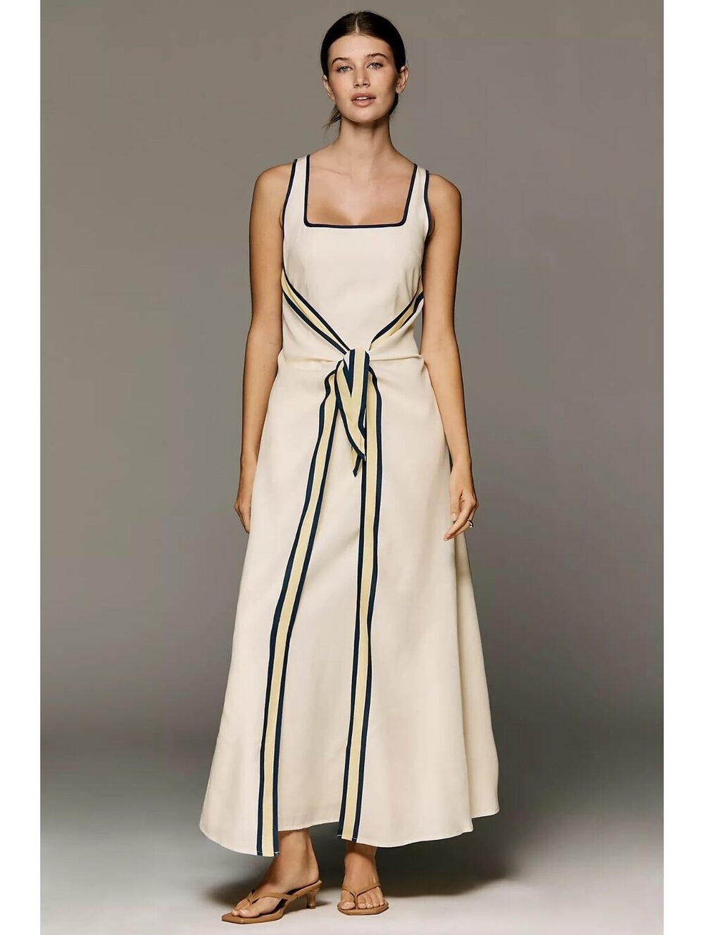 SANCIA Anthropologie The Phoebe Sleevess Front tie Maxi Dress